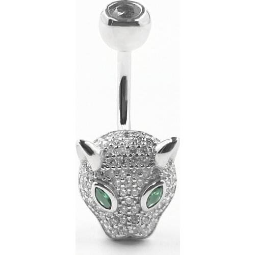 925 Sterling Silver navel piercing fashion panther belly Button Ring 14G body piercing jewelry for women