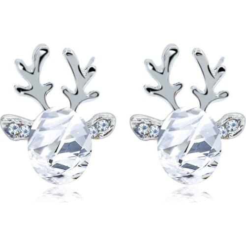 1Pair Christmas Pearl Deer Earrings Xmas Gift Elegant Jewelry Reindeer Ear Stud Christmas Crystal Gem Antler Earrings