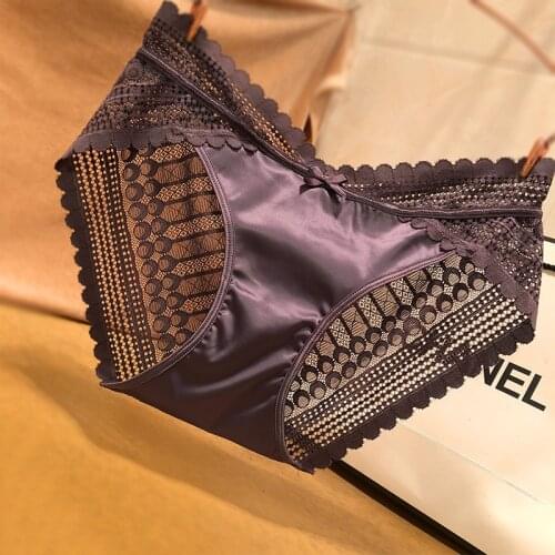 2020 Luxurious Sexy Underwear Womens Panties Satin Lace Sexy Transparent Seamless Plus Size Women Briefs Slip Womens Underwear