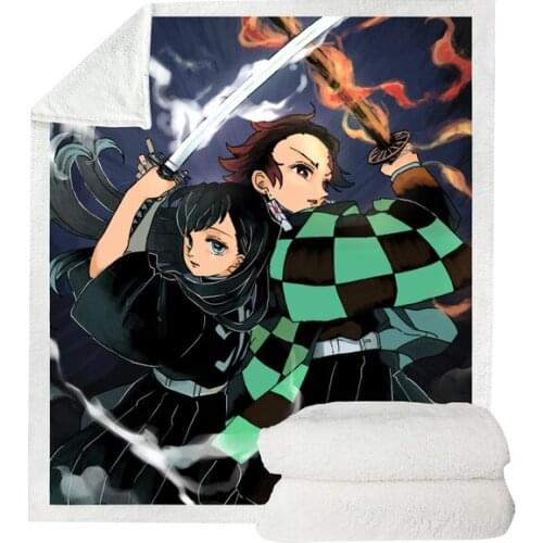 3D Anime Demon Slayer Blanket 3D Printed Velvet Plush Throw Blanket For Kid Adult Gift Soft Warm Bedding Blanket