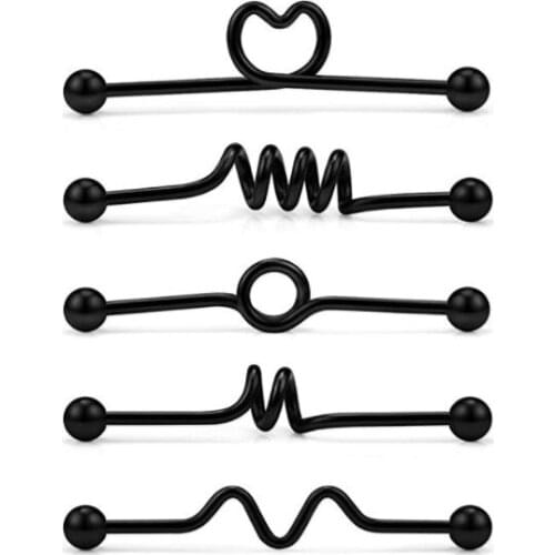 5PCS 1.6*38mm Long Stainless Steel Industrial Piercing Ear Cartilage Plug Tunnel Jewelry Earring Straight Ear Barbell Jewelry