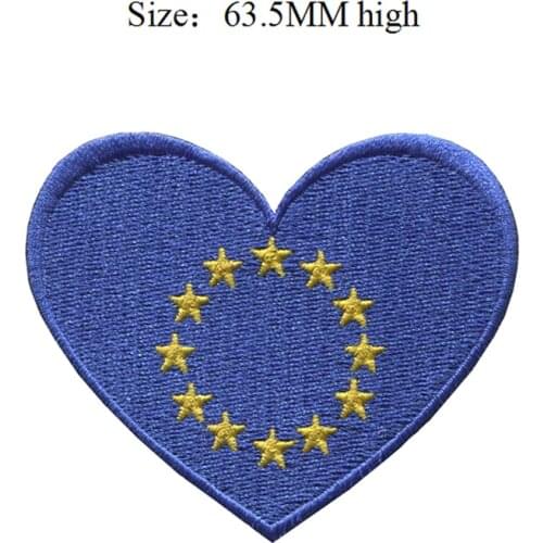 63.5MM high European Union flag patch of heart patch biker vest patch/iron on patch/embroidery applique
