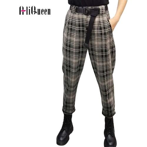 AliQueen Women's Plaid Trousers