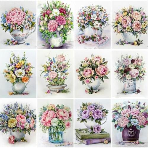 EverShine Full Square Diamond Painting Flower DIY Diamond Embroidery Vase Mosaic Rhinestones Picture Handmade Gift