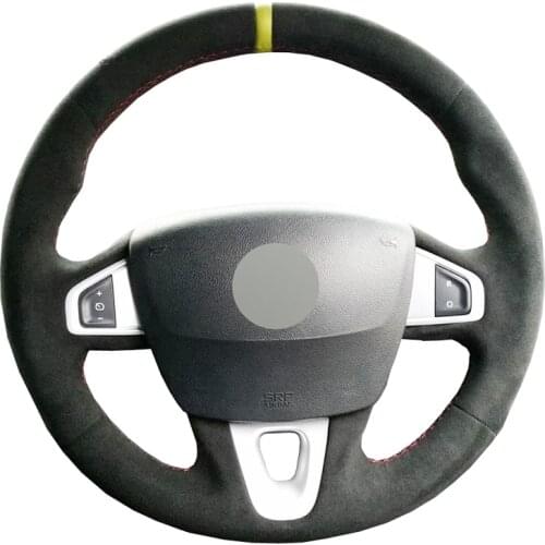Black Suede Yellow Marker DIY Car Steering Wheel Cover for Renault Megane 3 (Coupe GT) RS 2010 2011 2012 2013 2014 2015 2016