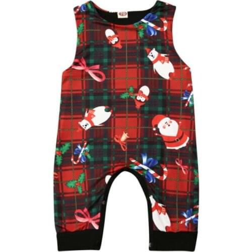 Baby Romper 2019 Christmas Infant Baby Girl Boy Clothes Sleeveless Plaids Romper Jumpsuit Outfit Size 0-24M