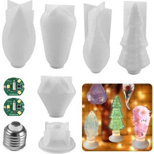 DIY Dry Flower Night Light Crystal Drop Mold Creative Atmosphere Lamp Setting Table Jewelry Resin Mold LED Bulb Mold JU0186