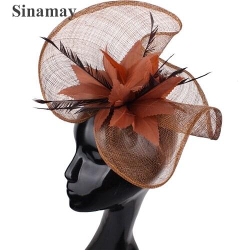 Elegant Ladies Brown Fascinator Hats Headwear Bride Wedding Hair Accessories Cocktail Race Headdress With Fancy Feather Flowers