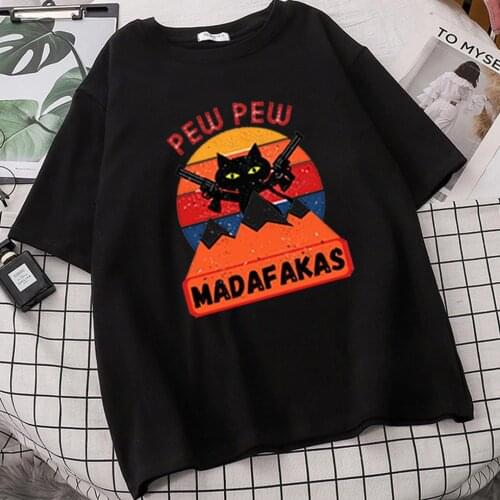 Camisetas Tee Tops T-Shirt Women Pew Pew Madafakas Print T-Shirt Black Casual Ladies Tshirt 2020 New Summer T Shirt Female Tees