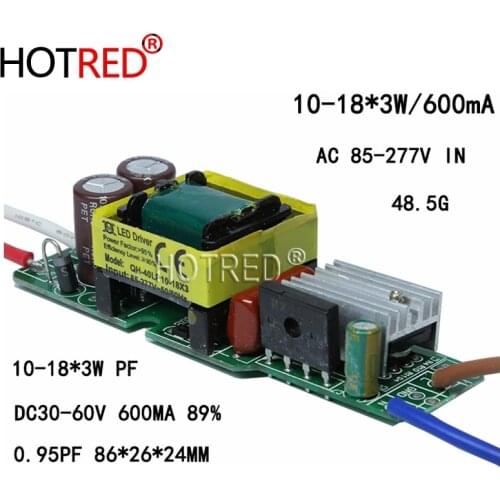 5pcs Isolation 36W AC85-277V LED Driver 10-18x3W 600mA DC30-60V LEDPowerSupply Constant Current LED Bulb Lamp Free Shipping