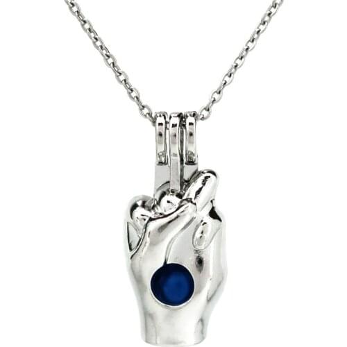 K947 Silver Alloy Knock Gesture Frighting Beads Pearl Cage Pendant Chain Aroma Essential Oil Diffuser Locket Necklace