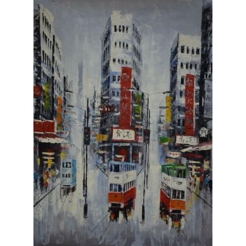 Oil Painting Hand Painted Old HongKong Street Landscape Knife Painting Wall art picture Home Decor Modern Canvas Painting