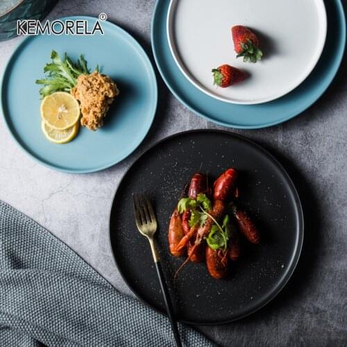 1PC Ceramic Dinner Plates Beef Flat Plate Tableware Round Solid Color Dessert Dish Simple and Creative Salad Cutter Dishes