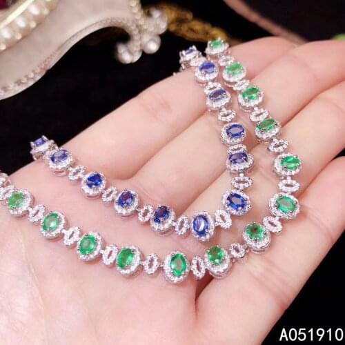 KJJEAXCMY boutique jewelry 925 sterling silver inlaid Natural sapphire Emerald female Bracelet support detection classic