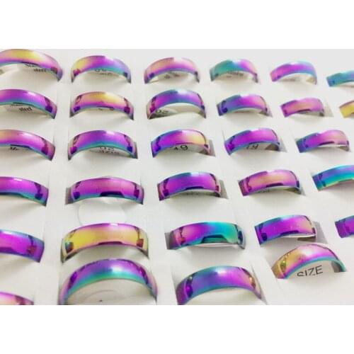 Wholesale 50 pcs color ring High Polished Comfort Stainless steel Rings