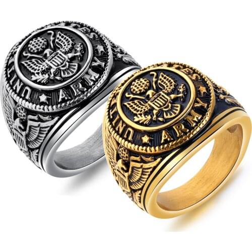 MIQIAO Stainless Steel Titanium Retro Carved Eagle Gothic Army Rings for Men Women Couple Friend Gift Fashion Jewelry Bague Anel