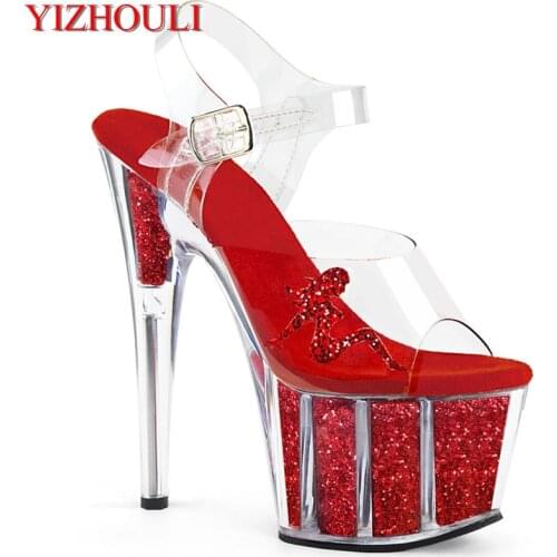 Beauty 15cm heels, 6in stiletto heels with sequined waterproof platform, nightclub pole dance performance, dancing shoes