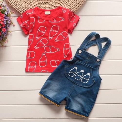 Summer Baby Boys clothing set Kids Tops T-shirt + jeans overalls sports suits set Clothes Baby Boys Tracksuit set