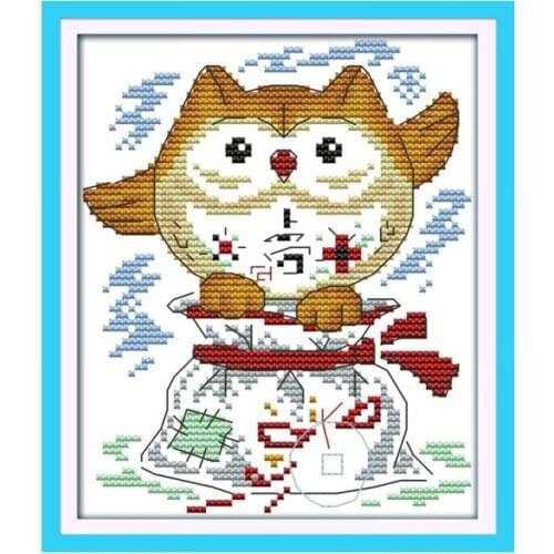 Lucky owl cross stitch kit 14ct 11ct count print canvas stitches embroidery DIY handmade needlework plus