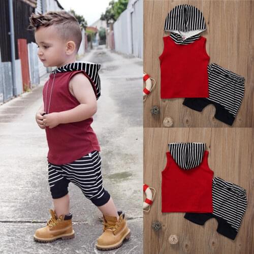 Cute Toddler Kids Baby Boy Hooded Vest Tops+Short Pants 2pcs Outfits