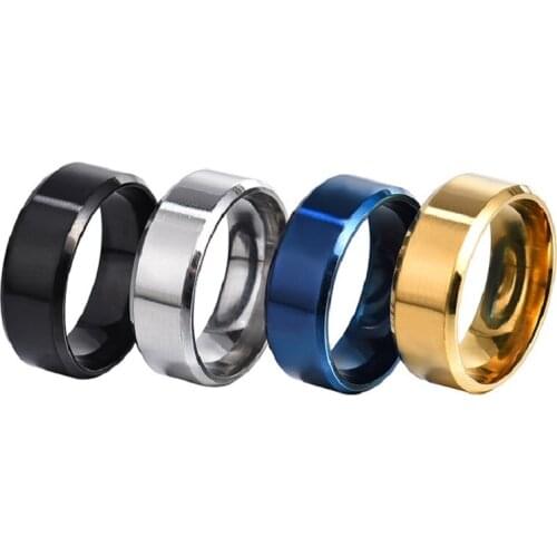 MIQIAO 2021 New Classic Simple Fashion Design 8mm Double Beveled Side Matte Stainless Steel Ring Jewelry Party Jewelry