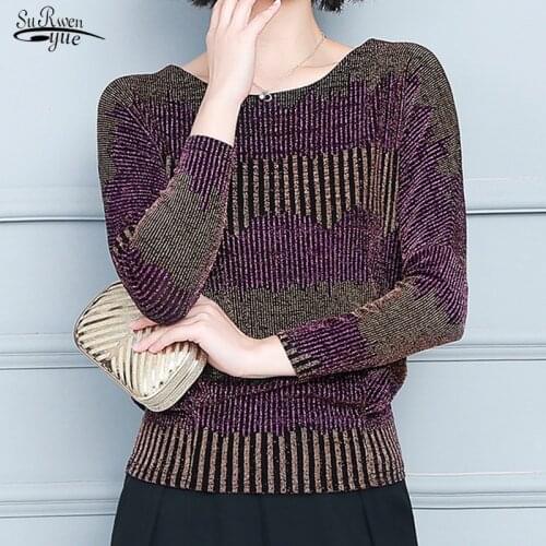 Fashion New Elegant Shiny Sequin Blouse Tunic Plus Size Glitter Shirt Tops Women Blouses Red Golden Shine Womens Blouses 15772