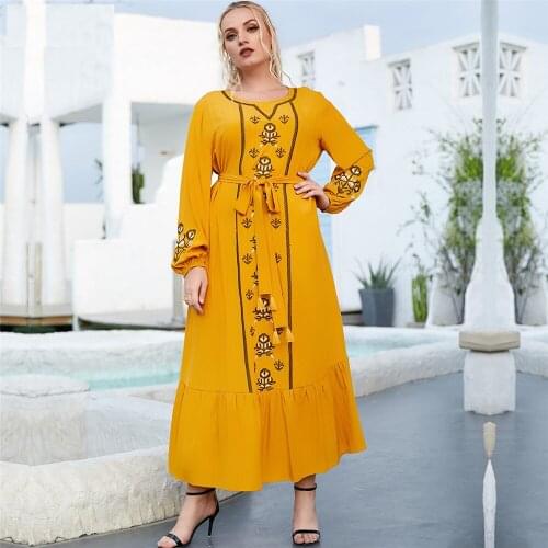 Islamic Muslim Women Long Dress Arab Abaya Turkey Middle East Dubai Ramadan Caftan Embroidery Long Sleeve Maxi Robe Gown Dubai
