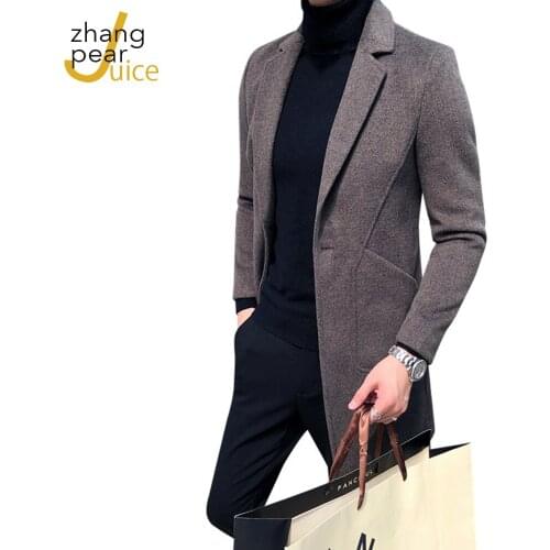 Winter Men Slim Fit Long Sleeve Cardigans Blends Coat Jacket Suit Solid Men Long Woolen Coats High Quality Coat Jacket Outwear