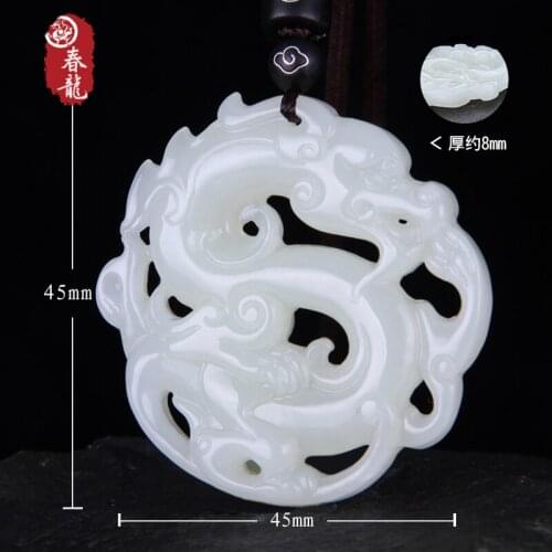 Natural hetian white jade pendant hollow hand carved dragon pendants necklace brand men women real jade jewelry jadeite pendants