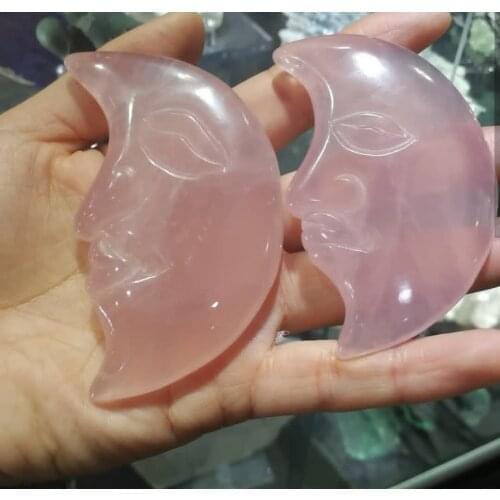 Natural Rock Rose Quartz Crystal Healing Crystal Carved Moon Decorative 1