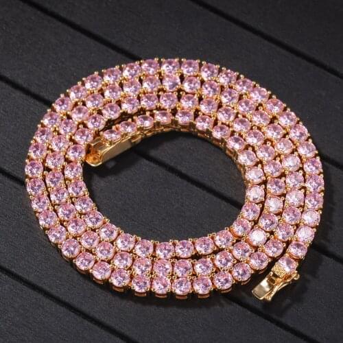 New Fashion Hip Hop Jewelry Cz Tennis Chain 4mm Pink Blue Cubic Zirconia Bling Bling Full Iced Out Necklace Rock Party Gifts