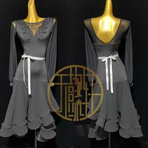 The new National standard modern dance clothing practice clothing ballroom dancing Waltz Without Rhinestones suit with bra cups