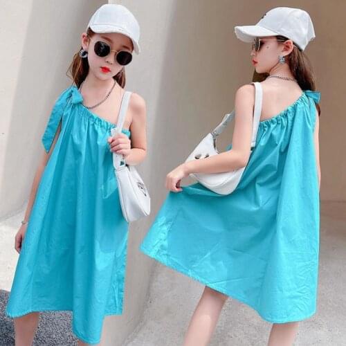 2021 summer new sling Strapless dress Children fashion loose dress kids sleeveless princess holiday drees baby girl clothes w245