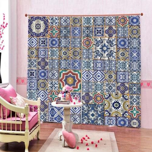 Custom Bohemian Blackout Curtain Fabric For Living Room Bedroom Modern Home Decor Cortinas (Left and Right Side)