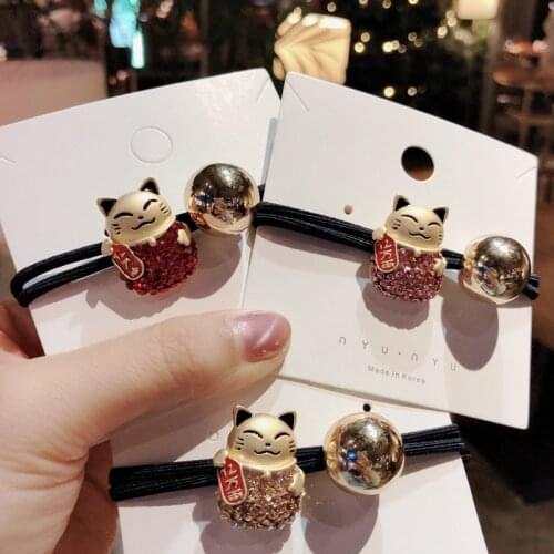 Women Elastic Hair Bands Girl Acrylic Crystal Cat Hair Tie Bow knot Korean Hair Accessories Handmade Head Bands Wholesale