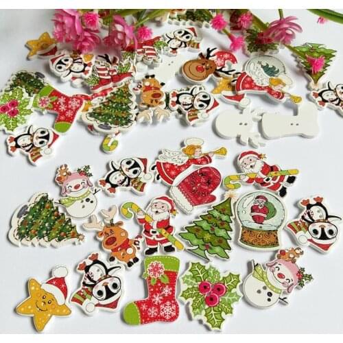 50pcs/pack Mix Christmas Decorative Wooden Buttons 2 Holes Handmade Scrapbooking For craft Supplies Sewing Accessories