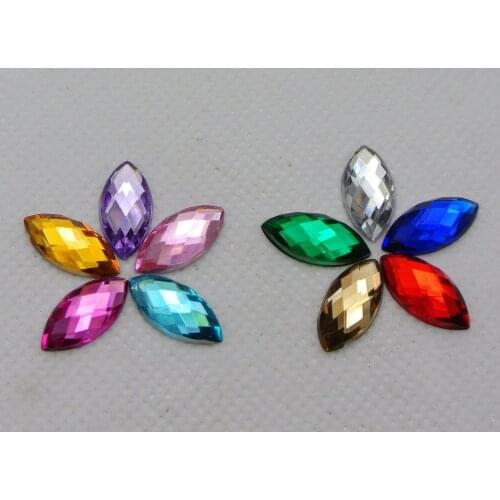 200 Mixed Color Acrylic Flatback Faceted Horse Eye Rhinestone Gems 7X15mm No Hole