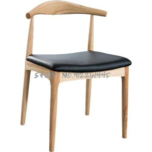 Solid wood horn chair home back dining chair Nordic simple modern leisure hotel tea restaurant desk leather chair
