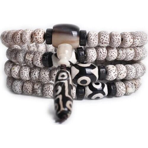 Tibetan Buddhism 108 star & moon bodhi Dzi Beads Pendant Mala Necklace