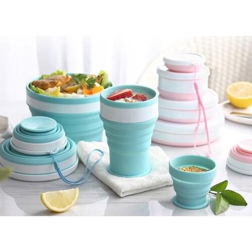 Outdoor Portable Folding Water Cup 100-350ml Eco-Friendly Silicone Watercup Travel Bottle With Rope Creative Drinkware