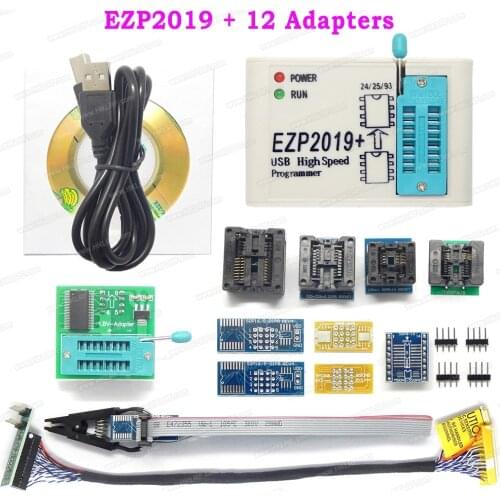 Free Shipping EZP2019+ High Speed USB SPI Programmer Support 24 25 93 EEPROM 25 Flash BIOS Chip + 12 Adapters