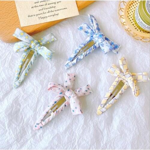 Fresh sweet Girls handmade print flower chiffon bow hair clip headdress bang clip hair ornaments accessories