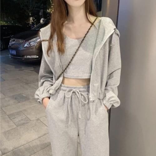 Women Tracksuits Summer Solid Suit 3 Pieces Sets Female Casual Long Sleeve Hooded Sweatshirt Outfit