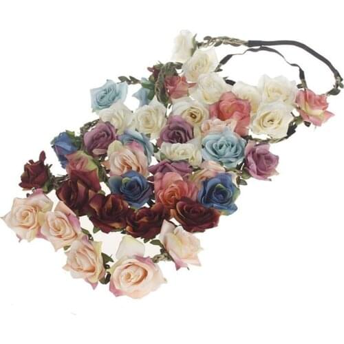 New Light-up Fabric Rose Flowers Headband Headwrap Elegant Flower Hairband Bridal Headwear Halloween Party Favor Gift Wedding