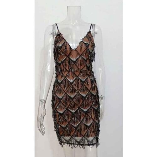 Sequins Deep V Summer Dress Women Night Club Sexy Evening Prom Dresses Spaghetti Adjustable Should Straps Mini Skirt Sexi Dress