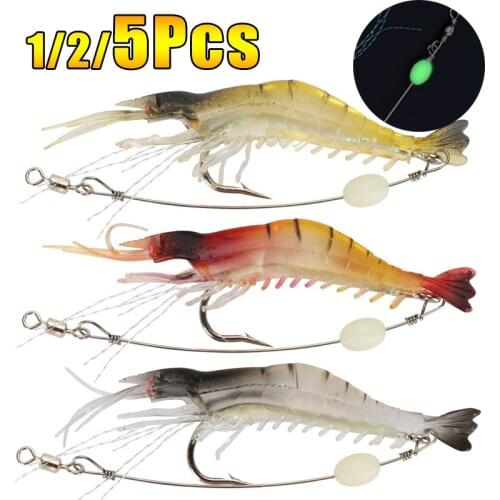 1/2/5pcs Luminous Shrimp Soft Lure Artificial Silicone Bait With Hooks Swivels Lures Set Anzois Sabiki Rigs Fishing Tackle2
