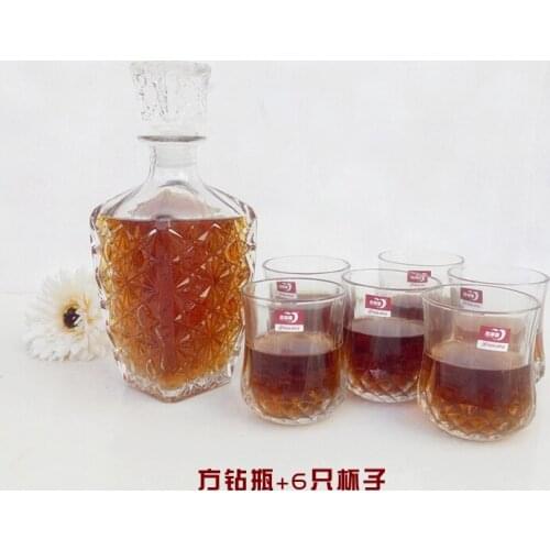 1SET Crystal Glass Wine Bottle&6 Glass Cups Wine Decanter Wine Carafe Whiskey Bottle Jug JR 1085