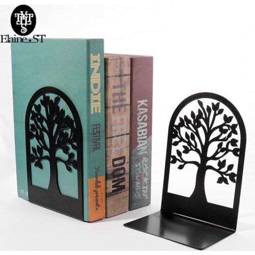 1 Pair Black Metal Hollow Tree Non-Slip Bookend Bracket Desktop Office Home Heavy Book End Office Book Stopper Drop Shipping