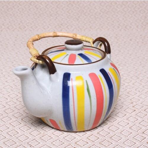 1pcs Coffee Tea Sets Hand Painted Stoneware Vintage Glazed Tea Kettle Teapot With Woven Handle Tea Pot Tea Infuser