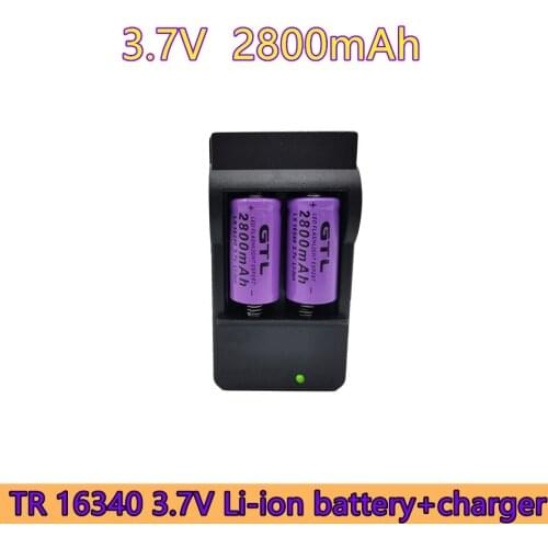 100% New original 16340 Battery CR123A 16340 Battery 2800mAh 3.7V Li-ion Rechargeable Battery+16340Charger